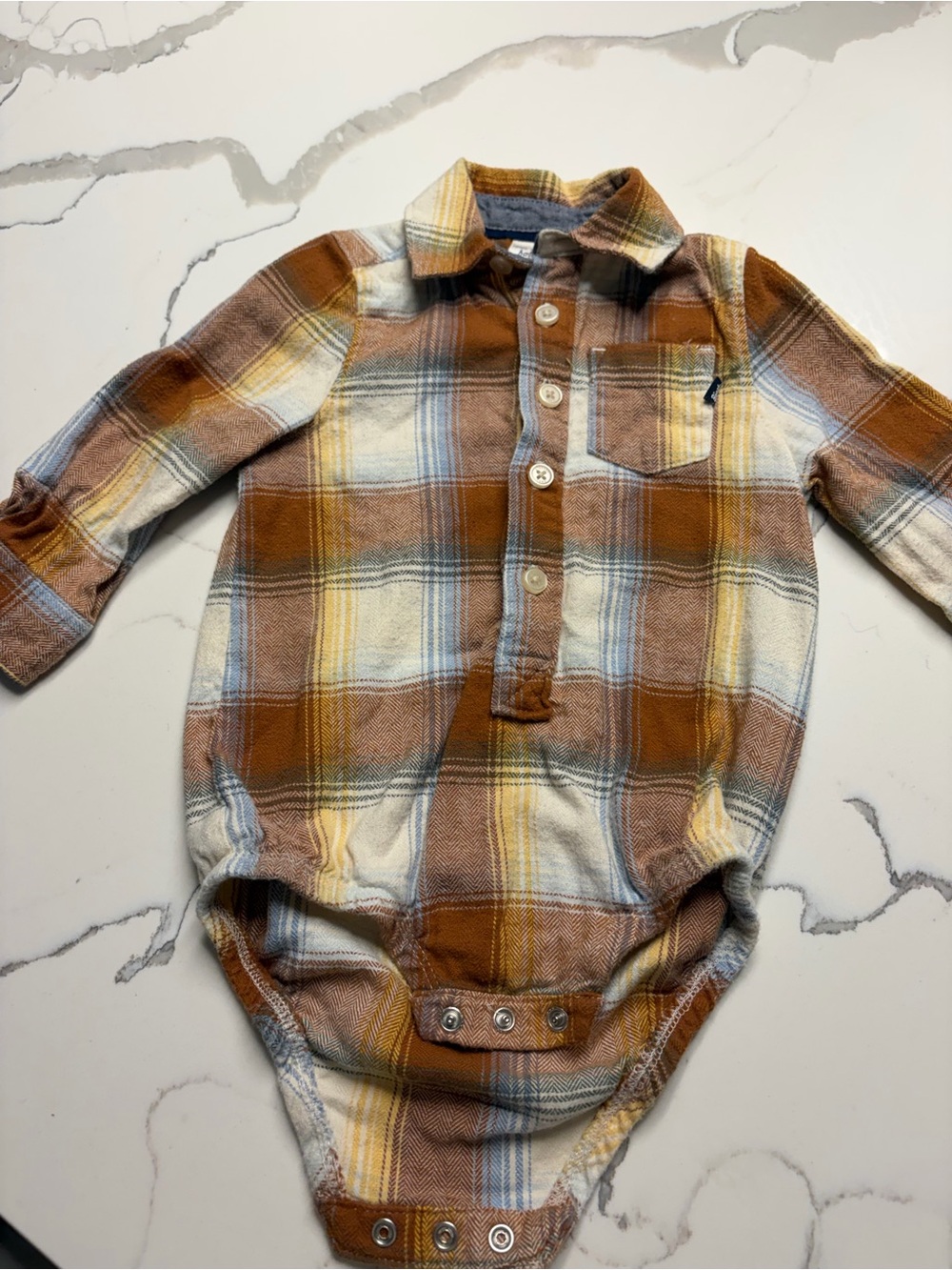 Osh Kosh Baby Plaid Button-Up Onesie in Rust, Yellow & Blue